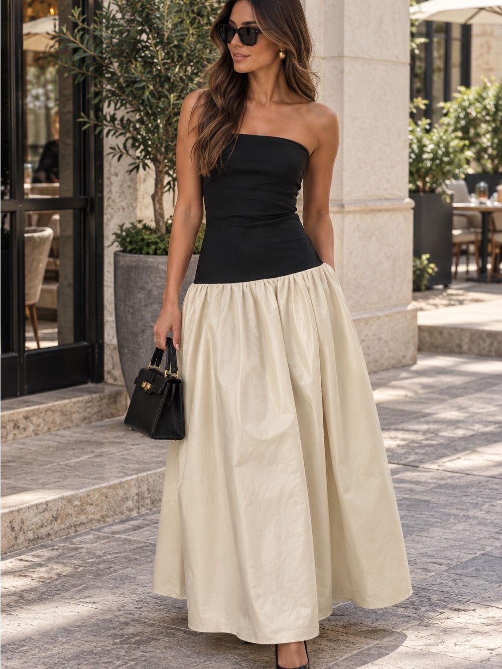 COMMENSE Contrast Color Tube Midi Dress